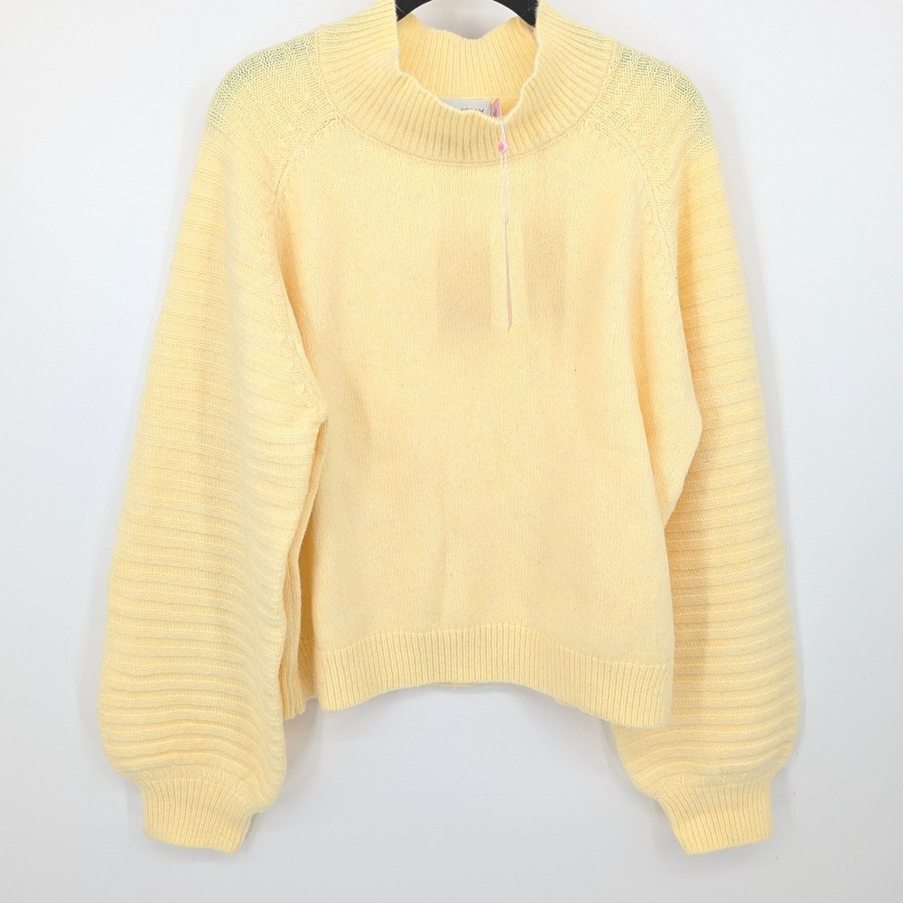 Hello Molly Sweater Womens XL Butter Yellow Wool Blend Balloon Sleeve Mock Neck
